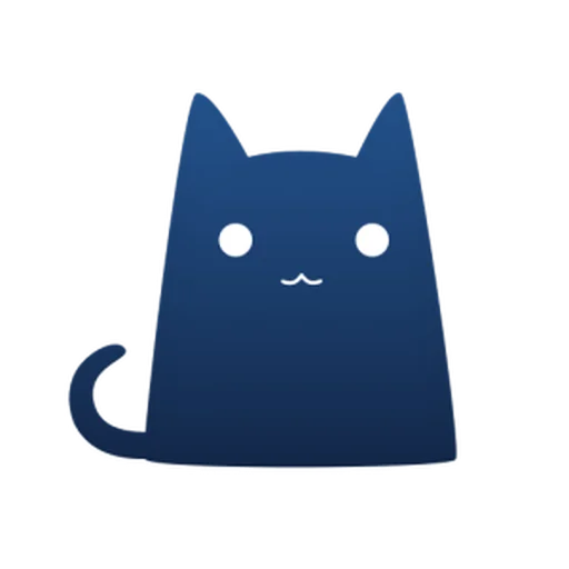藏青色猫形图标，一对白色圆眼，嘴巴呈 3 字形，没有眼镜