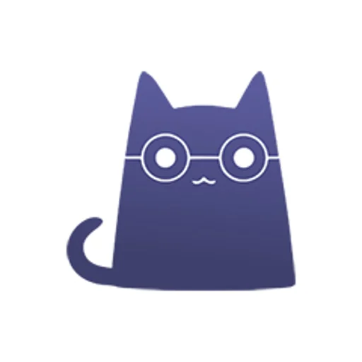 蓝紫色猫形图标，猫脸上架着一副圆眼镜，尾巴向上卷