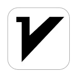 白底圆角方块上一个黑色的 V 字，左笔粗短、右笔细长